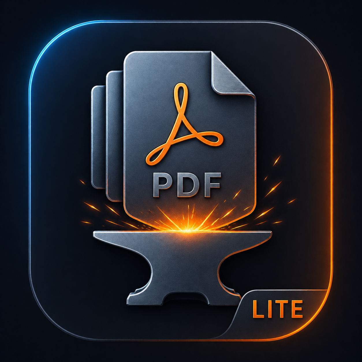 Logo do PrintForge PDF Lite com ícone de PDF sobre uma bigorna.